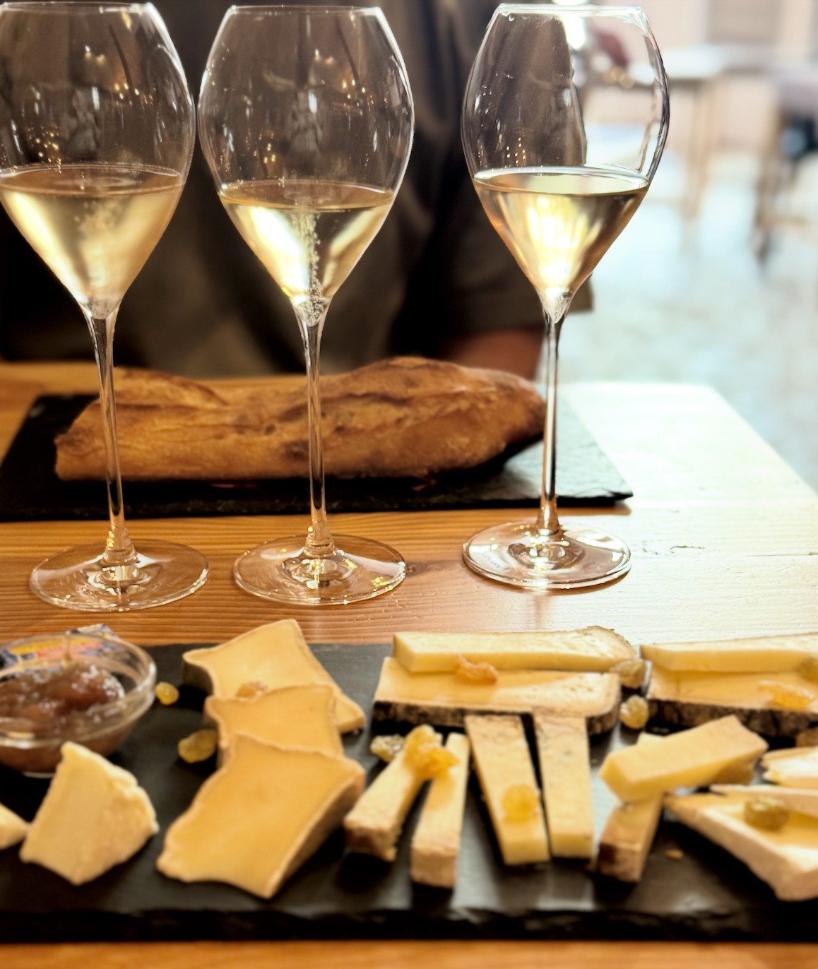 Champagne glasses and cheese