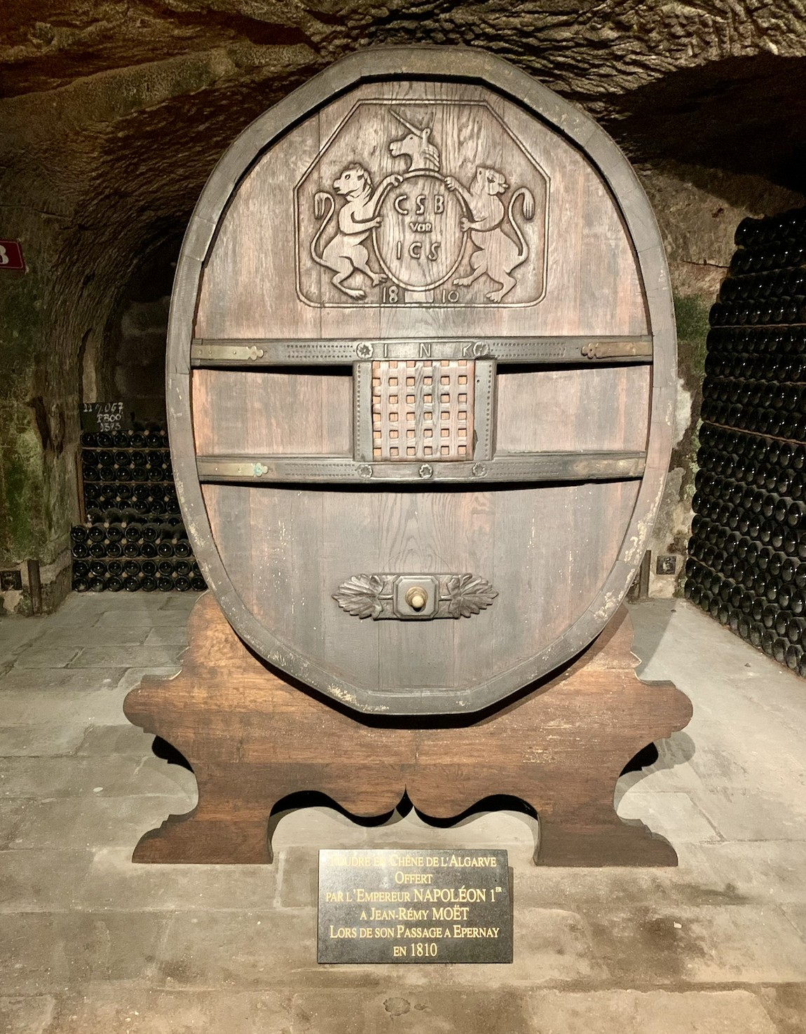 Historic oak barrel gifted by Napoleon to Jean-Rémy Moët at Moët & Chandon, Épernay