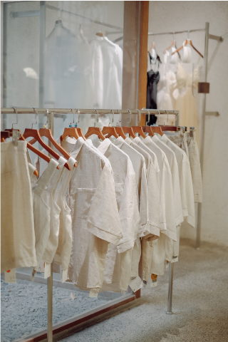 Linen clothes on a rack at a Provençal boutique