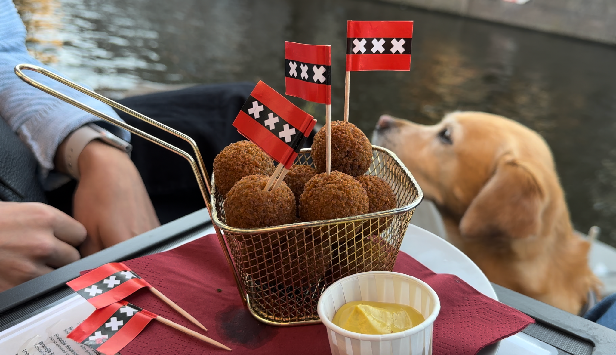 Bitterballen in front of a canal, Amsterdam, Netherlands