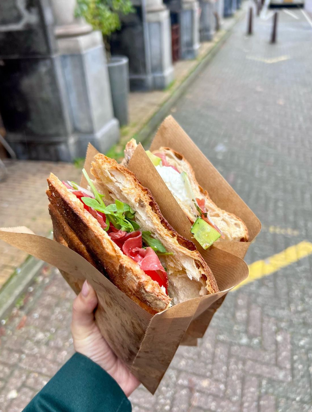 A fresh focaccia sandwich from Zero Zero in Amsterdam