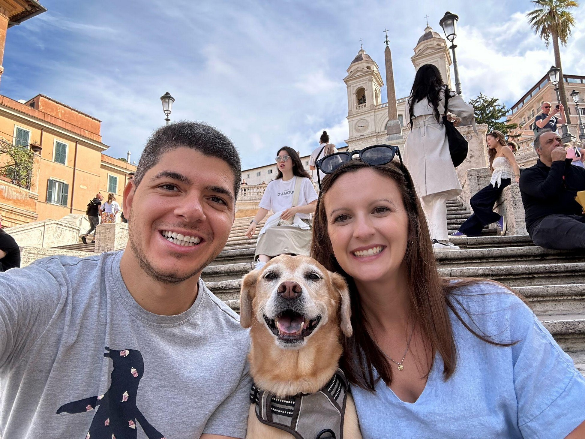 couple with a dog in Rome, Italy
