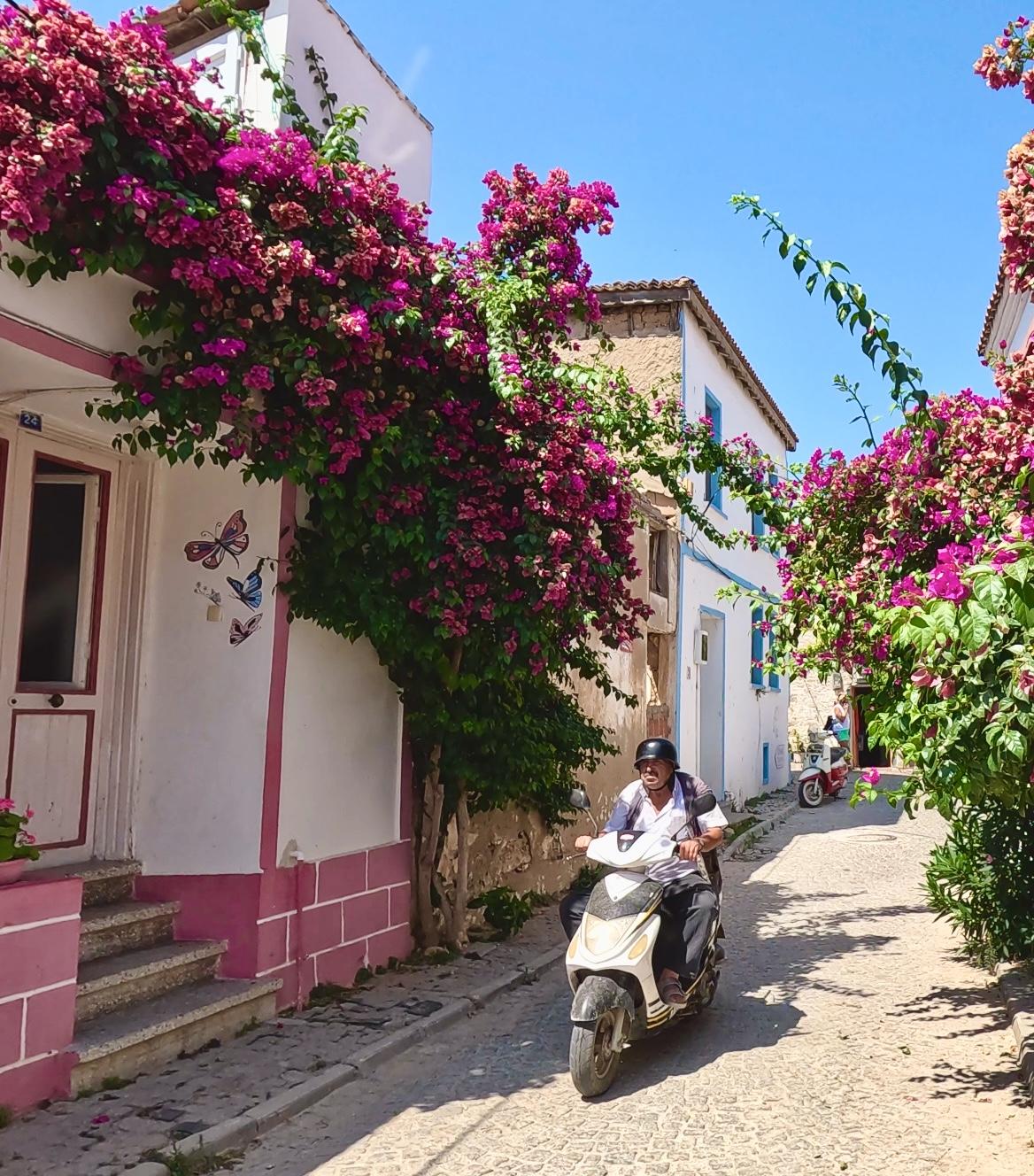 Colorful narrow streets in the town center, Bozcaada, Turkey
