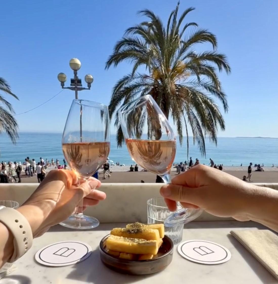 Drinking wine at Babel Babel, Nice, France