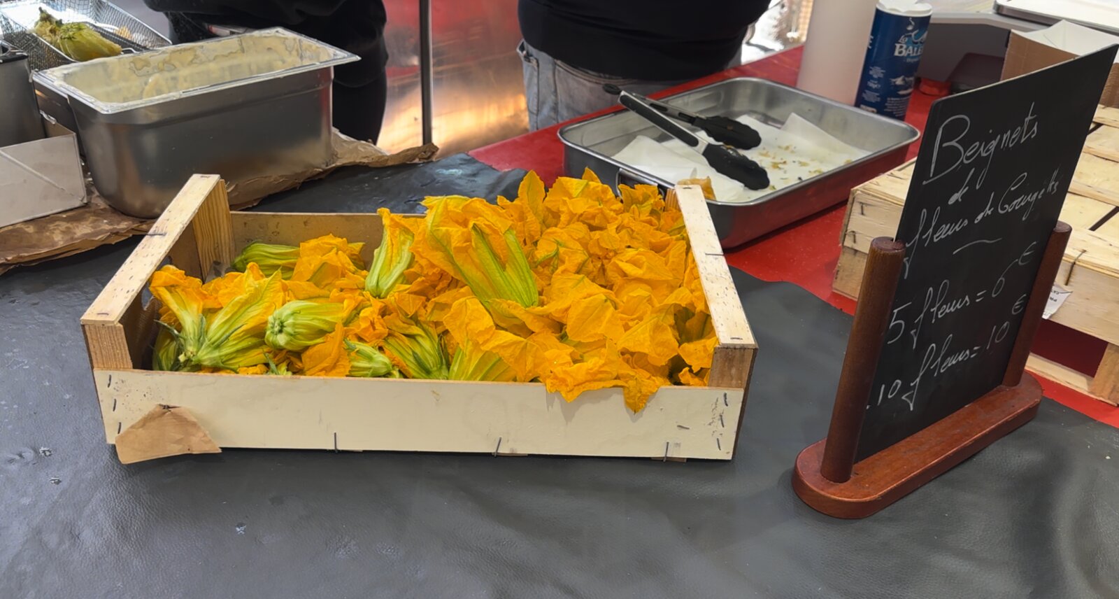 Zucchini flowers at Marché Forville, Cannes, France